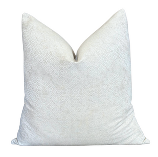 Geo Diamond Pillow - 24" x 24", front side, block print pillow, linen pillow, handmade pillow, white throw pillow, decorative pillow, zipper closure, down feather insert, liamandlana.com