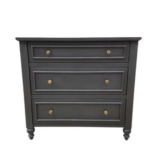 Dallas 3-Door Chest, front side, cabinet, chest of drawers, nightstand, black, small, mango wood, sustainable furniture, liamandlana.com