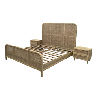 Jackson King Bed, side angle, bed frame, mango wood, rattan, cane. organic modern, sustainable furniture, liamandlana.com 