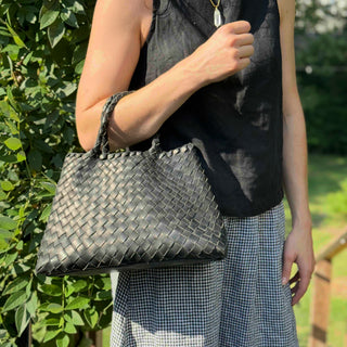 Naomi Woven Leather Bag - Black