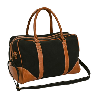 Linnea Canvas Duffle Bag, side angle, duffle bag, weekend bag, leather duffle bag, travel bag, handmade bag, luxury bag, fashion, genuine leather, liamandlana.com 