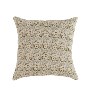 Lola Pillow - 22" x 22", front side, throw pillow, decorative, blue and green pillow, botanical block print, linen, handmade, sustainable, fill included, liamandlana.com 