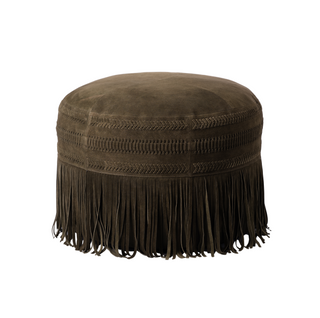 Woven Suede Pouf - Olive