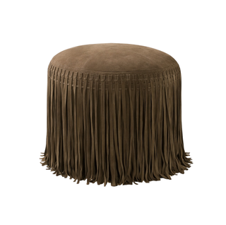Suede Pouf w/ Fringe - Dark Brown