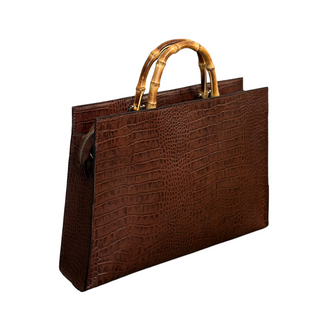 Mila Leather Tote - Brown, side angle, tote bag, tote bag leather, leather tote, bamboo straps, luxury bag, fashion, handmade bag, liamandlana.com 
