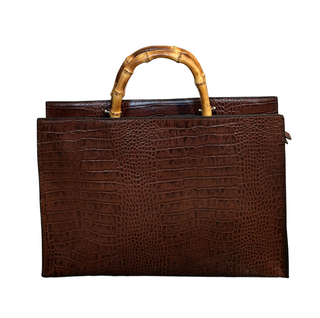Mila Leather Tote - Brown, front side, tote bag, tote bag leather, leather tote, bamboo straps, luxury bag, fashion, handmade bag, liamandlana.com 