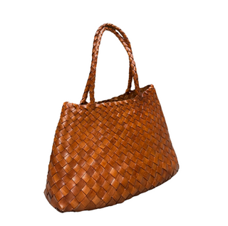 Naomi Woven Leather Bag - Brown, angled side, handbag, purses, leather purse, woven bag, woven leather bag, woven handbag, woven purse, women's purse, handmade bag, luxury bag, fashion, liamandlana.com 