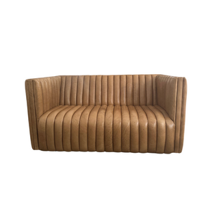 Penelope Loveseat, front side, sofa, leather loveseat, modern loveseat, leather sofa, channel tufted, genuine leather, luxury furniture, liamandlana.com 