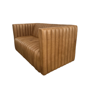 Penelope Loveseat, side angle, sofa, leather loveseat, modern loveseat, leather sofa, channel tufted, genuine leather, luxury furniture, liamandlana.com 