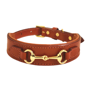 Cooper Dog Collar, front side, dog collars, collars for dogs, leather dog collar, shop for pets, genuine leather, polished brass hardware, various sizes, liamandlana.com 