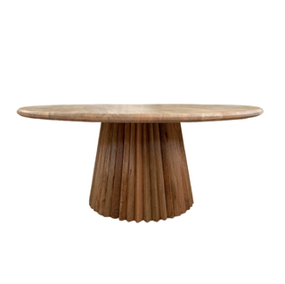 Serena Coffee Table, top angle, round, fluted base, mango wood, sustainable furniture, handmade table, 42" coffee table, liamandlana.com 