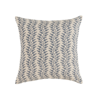 Ivy Pillow 22" x 22", front side, throw pillow, linen, blue, decorative, handmade, sustainable, block-printed, fill included liamandlana.com 