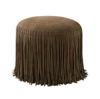 Suede Pouf w/ Fringe - Dark Brown