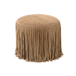 Suede Pouf w/ Fringe - Light Brown