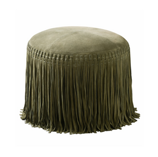 Suede Pouf w/ Fringe - Olive