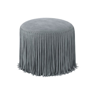 Suede Pouf w/ Fringe - Stone Grey