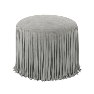 Suede Pouf w/ Fringe - Stone Grey