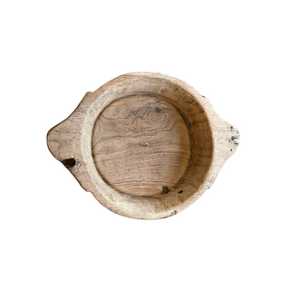 Wood Two Handle Parat - Large, top angle, wood bowl, wooden bowl, decorative bowl, reclaimed wood bowl, wood parat, tabletop accessory, decor, one-of-a-kind bowl, handmade, natural wood grain, found wooden bowl, liamandlana.com 