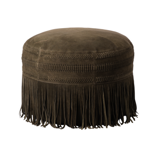 Woven Suede Pouf - Olive