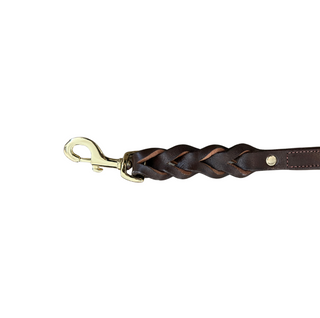 Willie Leather Dog Leash - Dark Brown, hardware, dog leashes, leashes for dogs, leashes, shop for pets, leather leashes, hand-braided embellishment, genuine leather, polished brass hardware, various sizes, liamandlana.com 